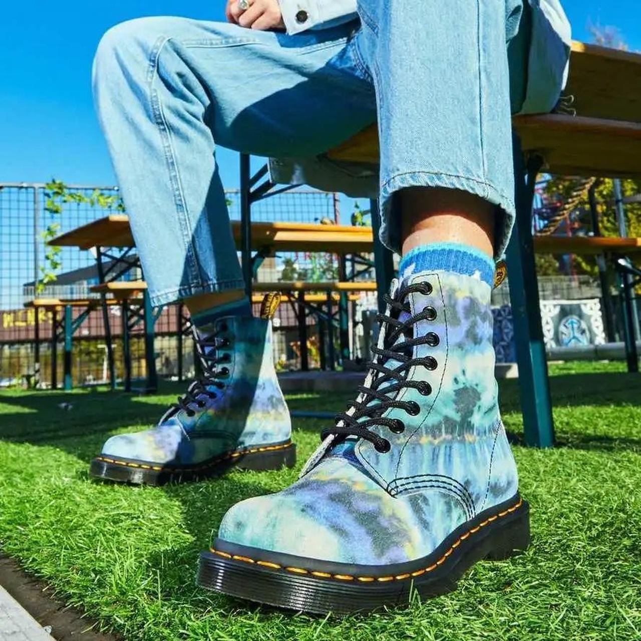 Dr. Martens 1460 pascal tie dye leather boots Blue. Depop