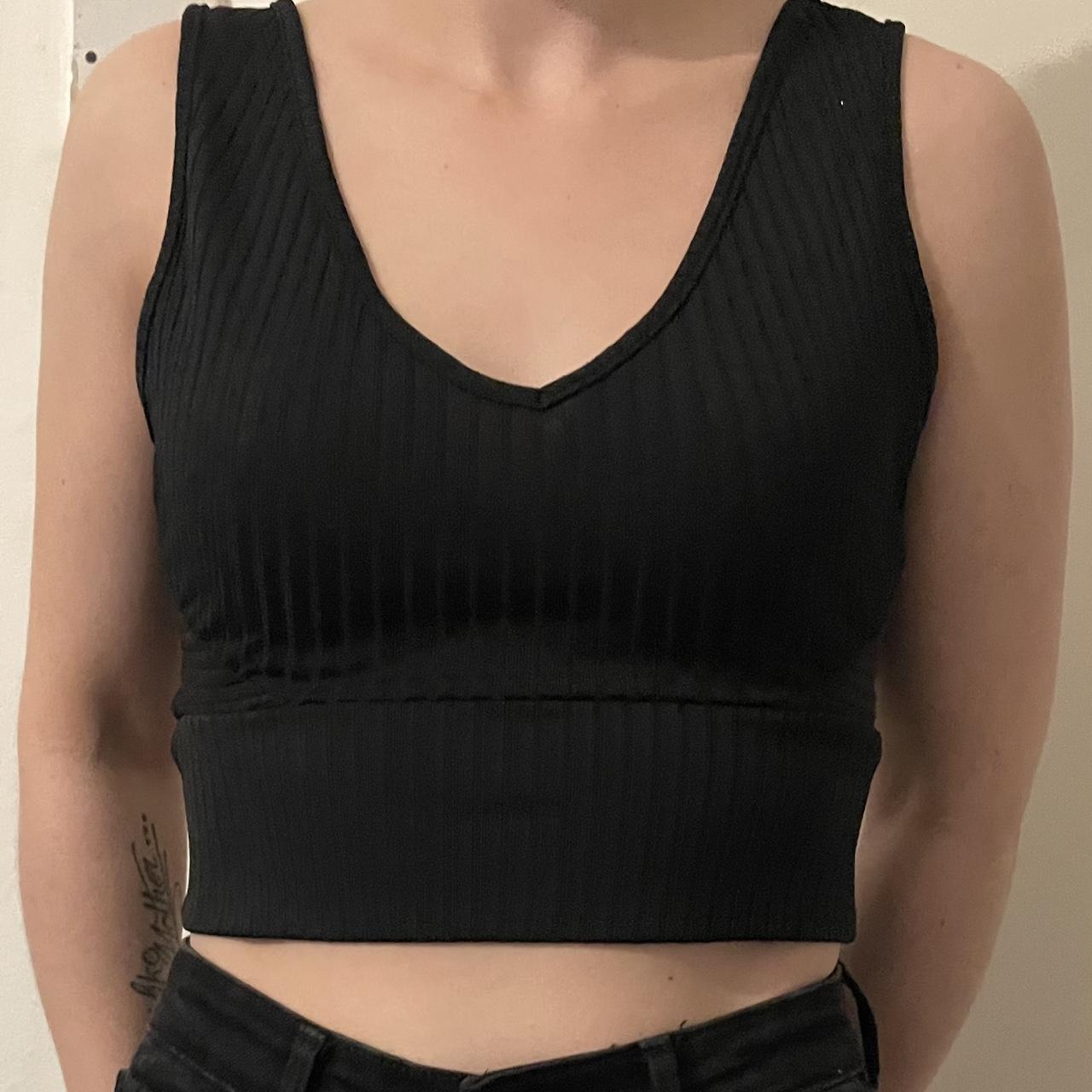 Black Ribbed V Neck Crop Top From New Look Size 12 Depop