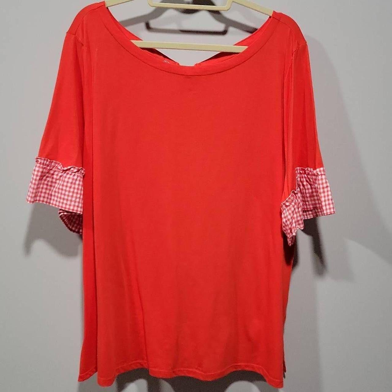 Talbots Scarlett Red Jersey Knit Short Sleeve Top - Depop