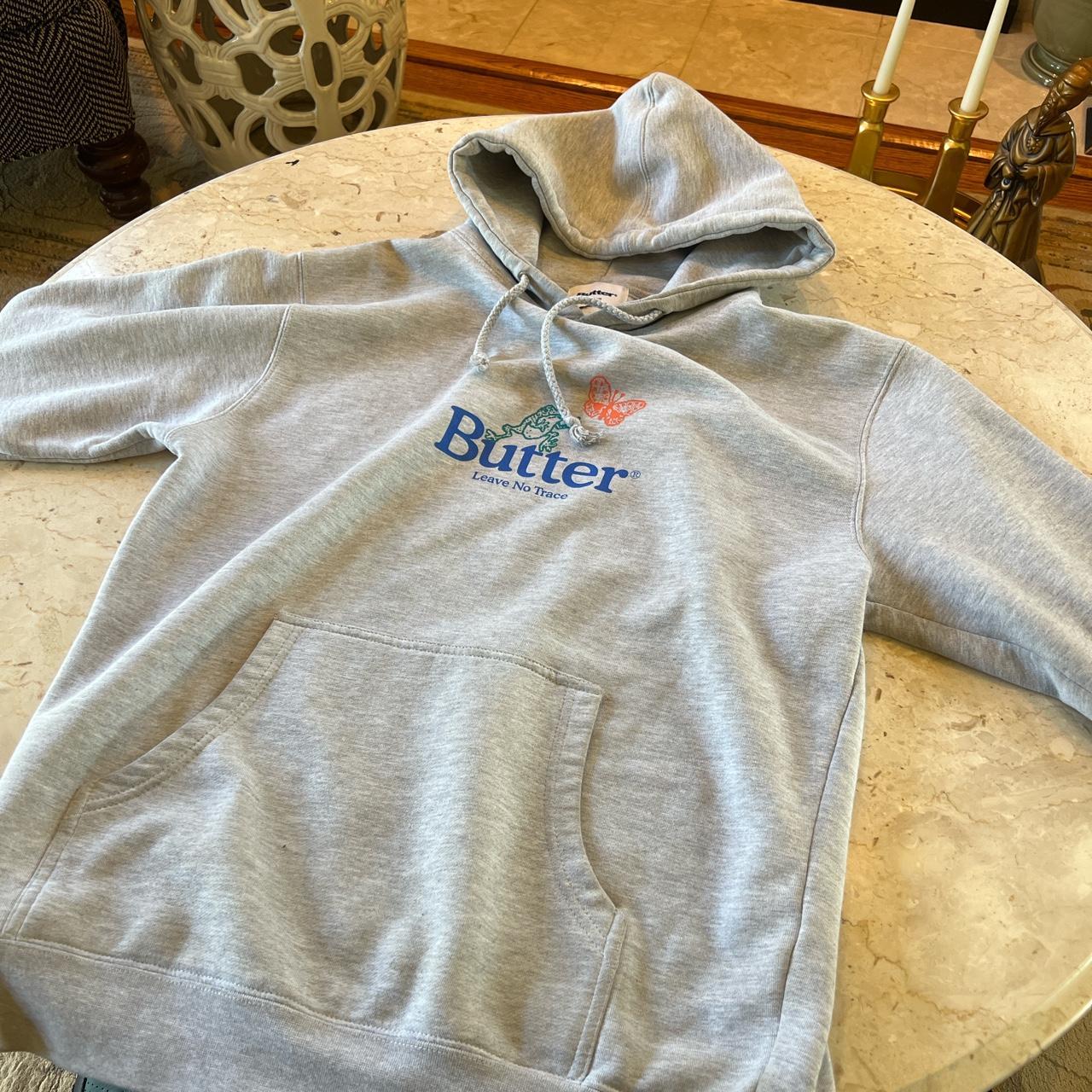 Butter Goods Men's Blue and Grey Hoodie Depop