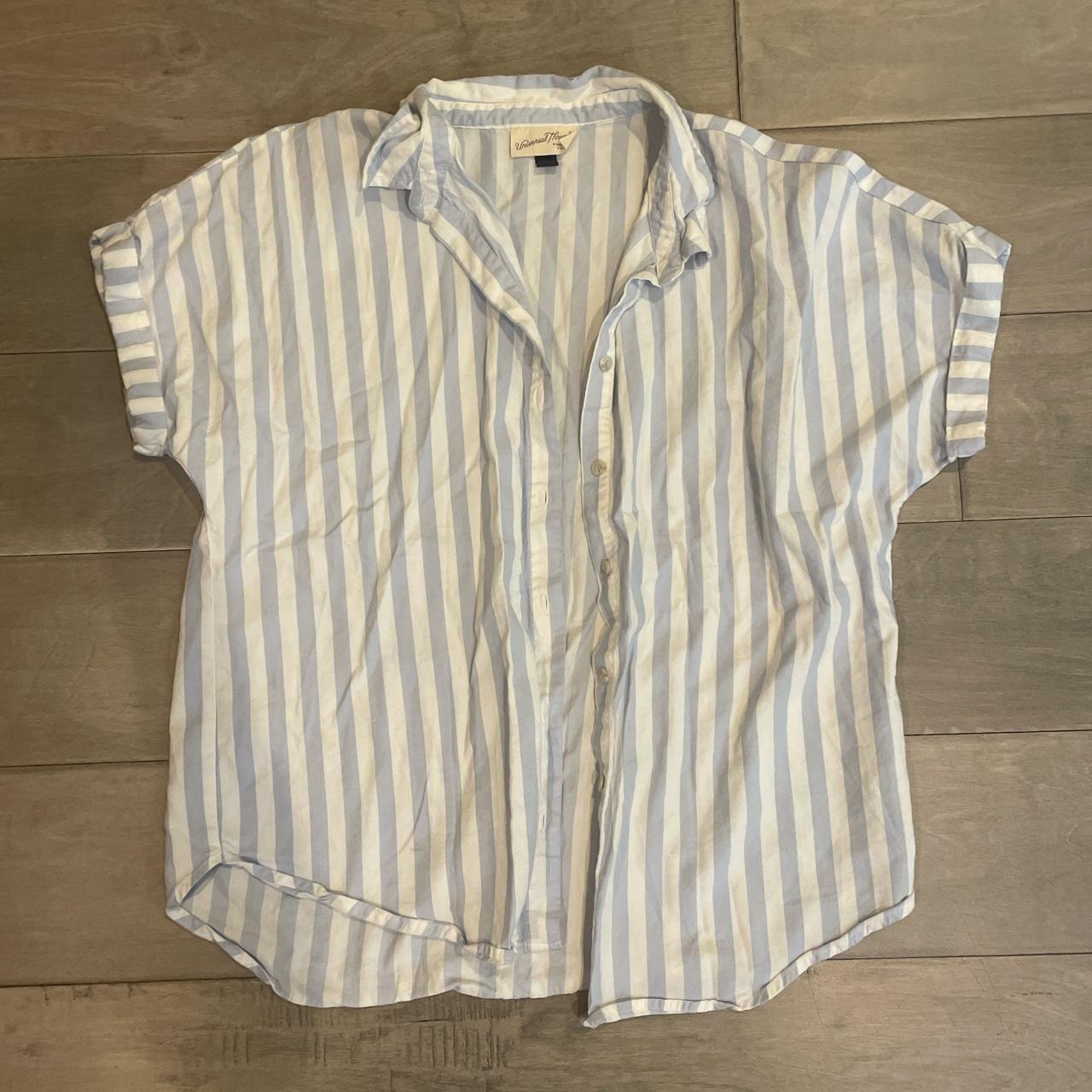 Soft Button Up Light Blue and White Striped Beach... - Depop