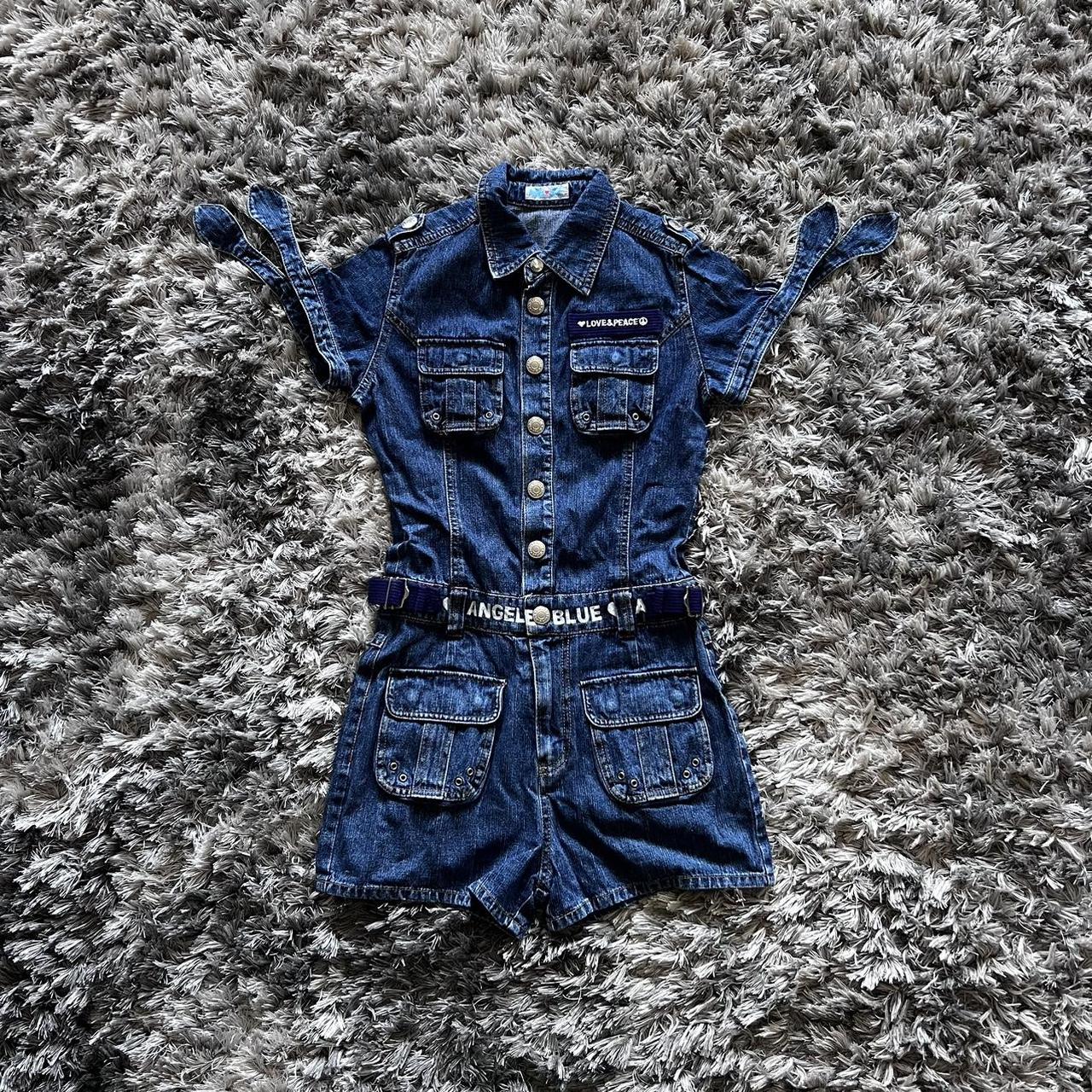 One piece blue jean jumpsuit on sale