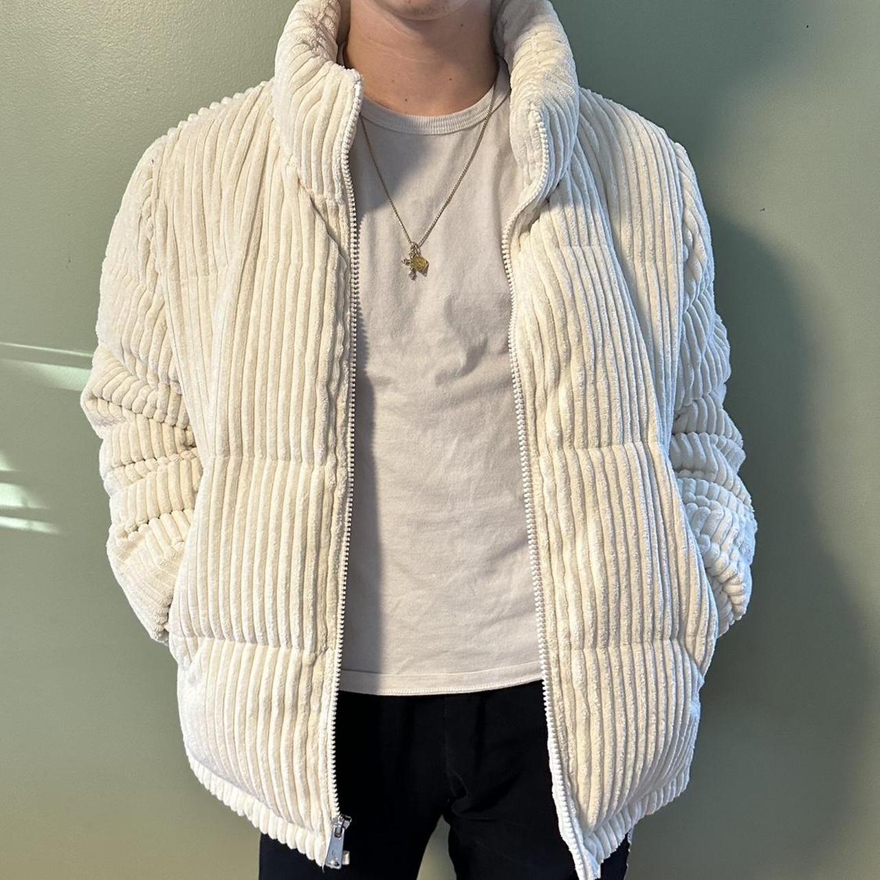 White corduroy puffer on sale jacket