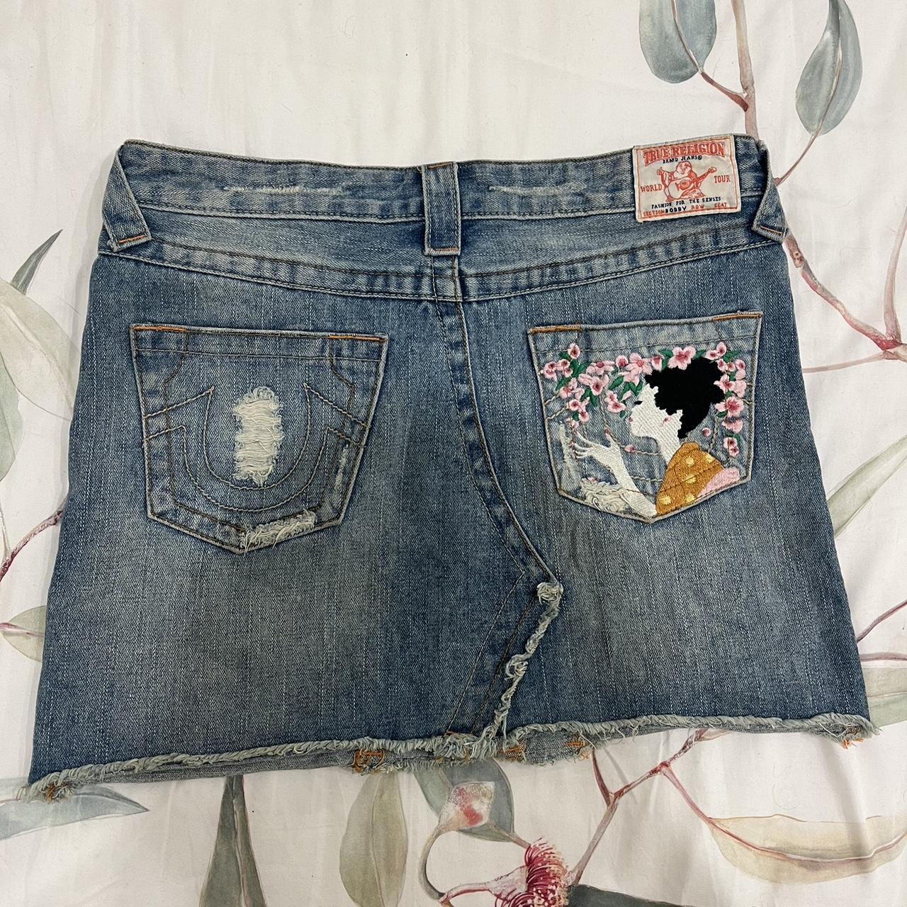 vintage true religion cherry blossom mini skirt | Depop