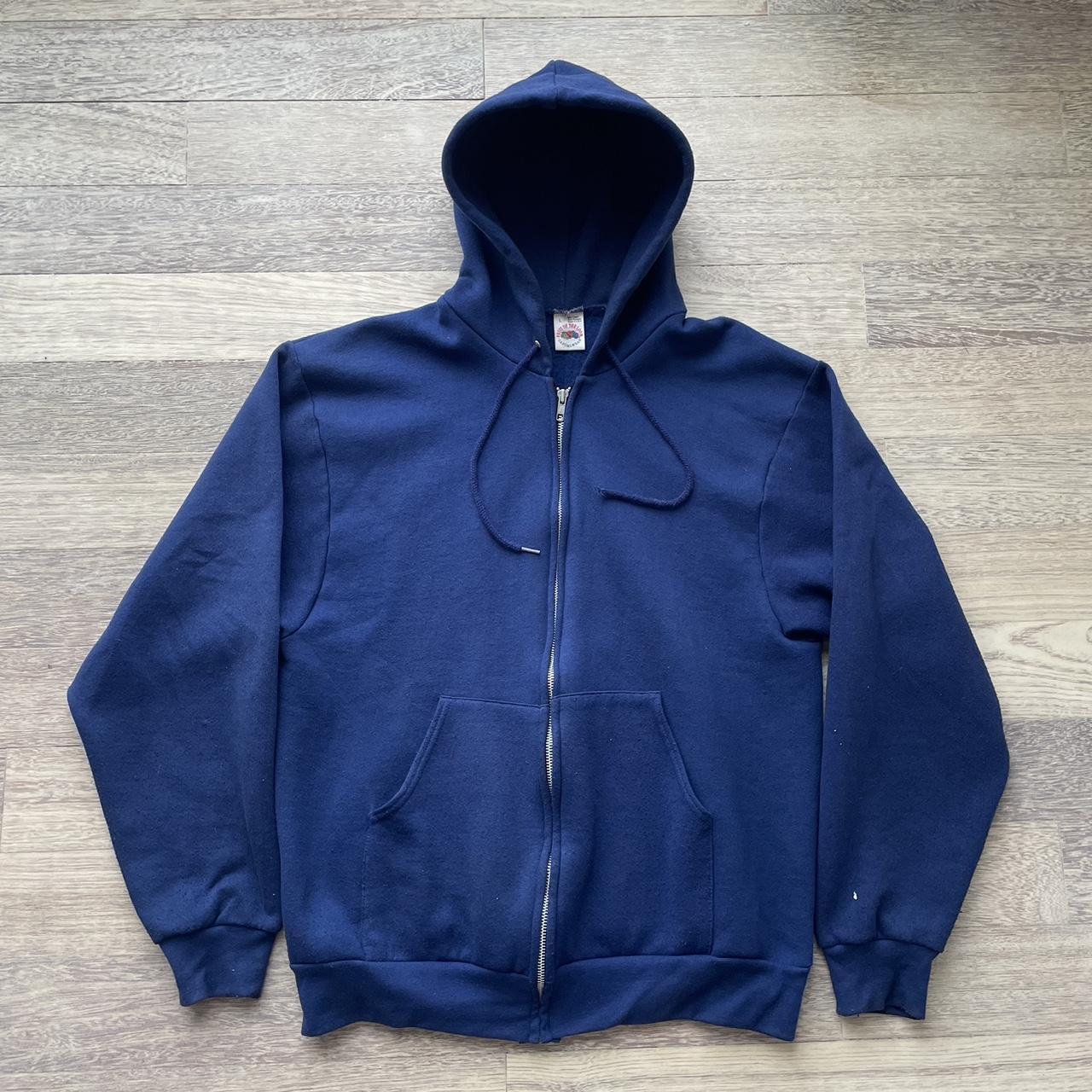 Fruit of the Loom Men's Blue and Navy Hoodie | Depop