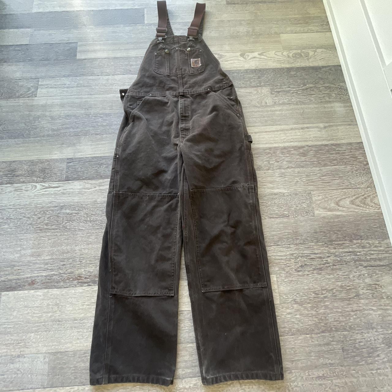 Carhartt Men's Brown and Cream Dungarees-overalls | Depop