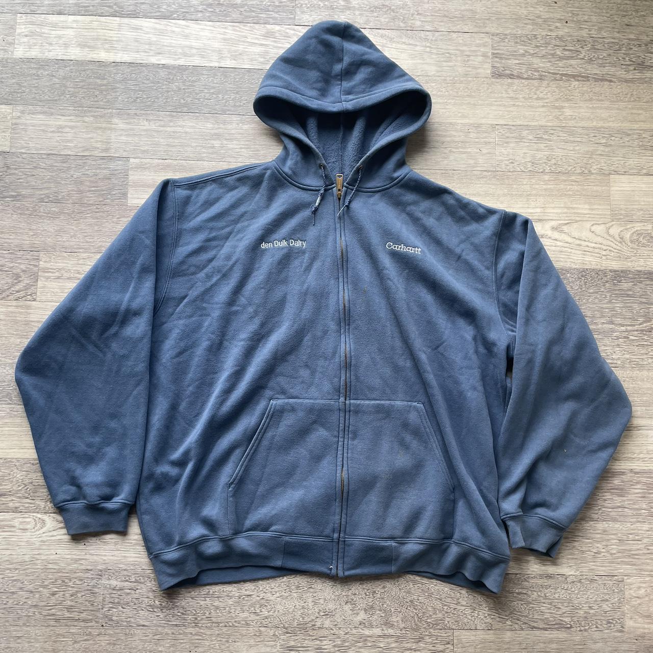 Vintage 90s Carhartt zip up hoodie in blue. Great... - Depop