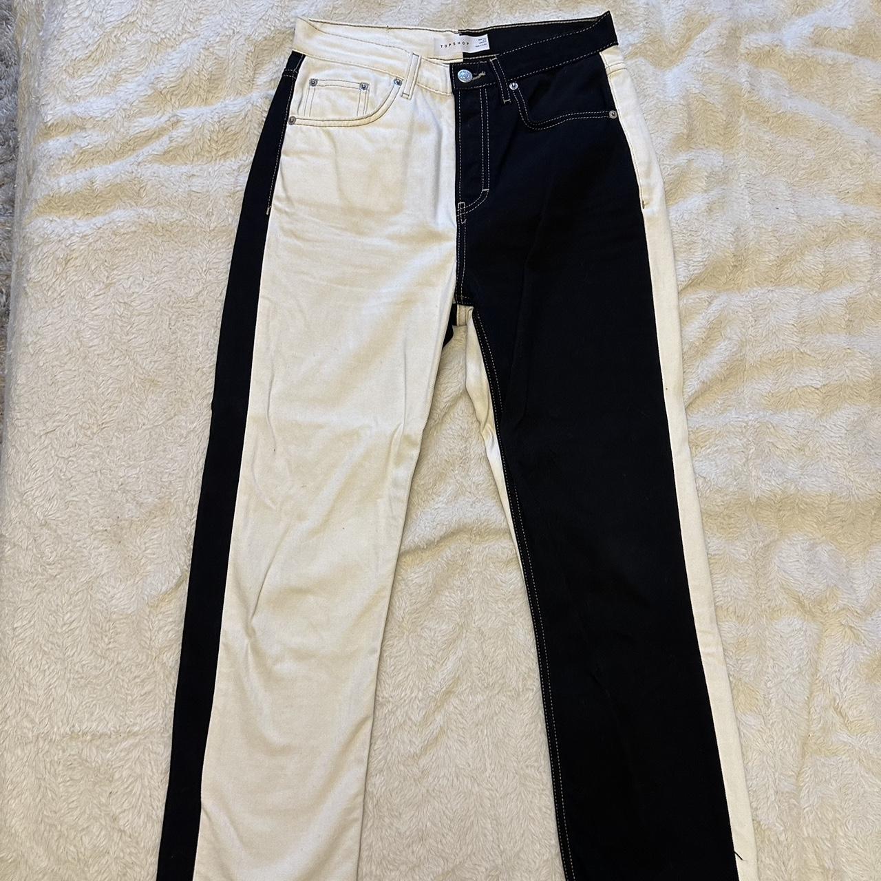 TopShop color black and white denim straight leg jeans - Depop