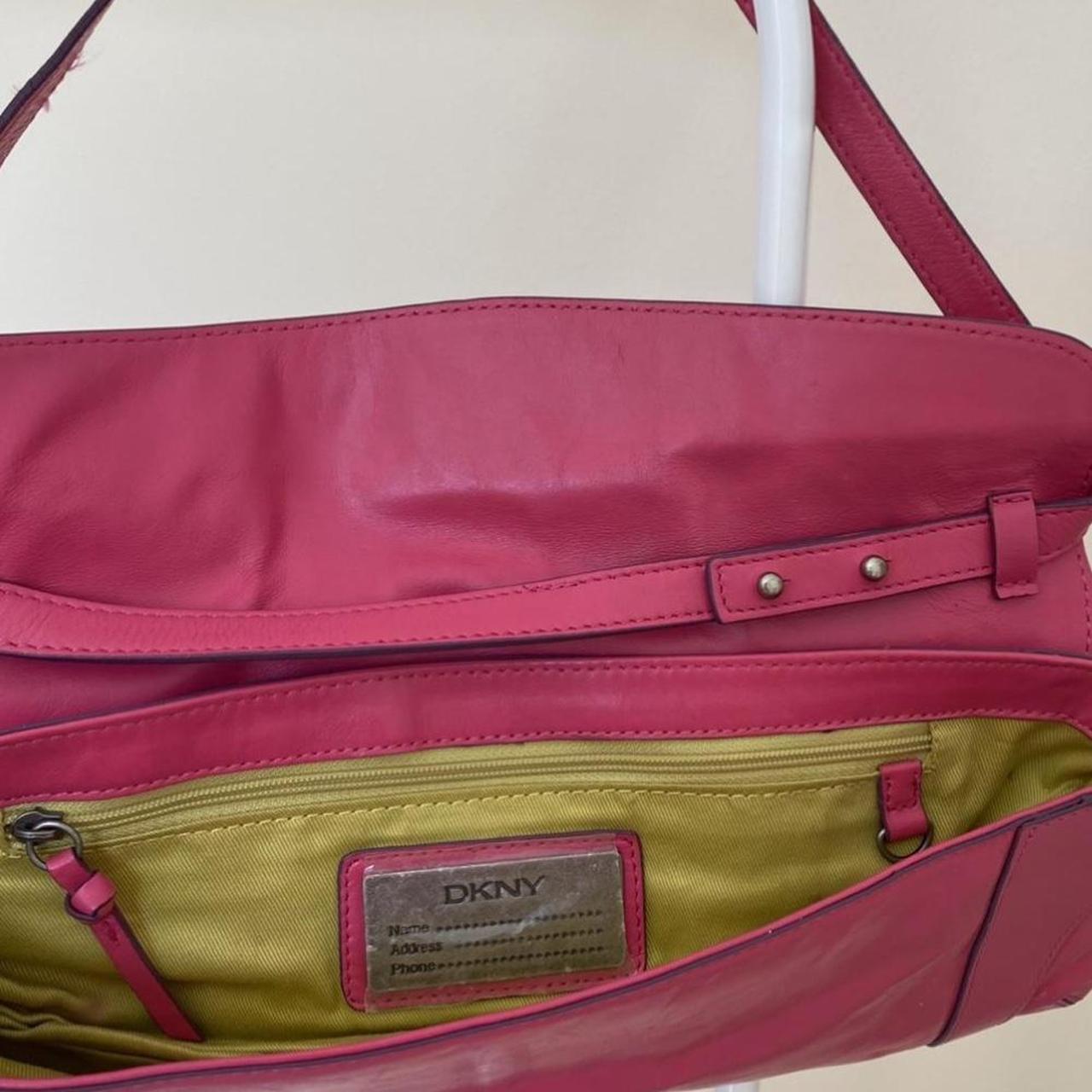 Vintage Y2k DKNY pink leather shoulder bag with... - Depop