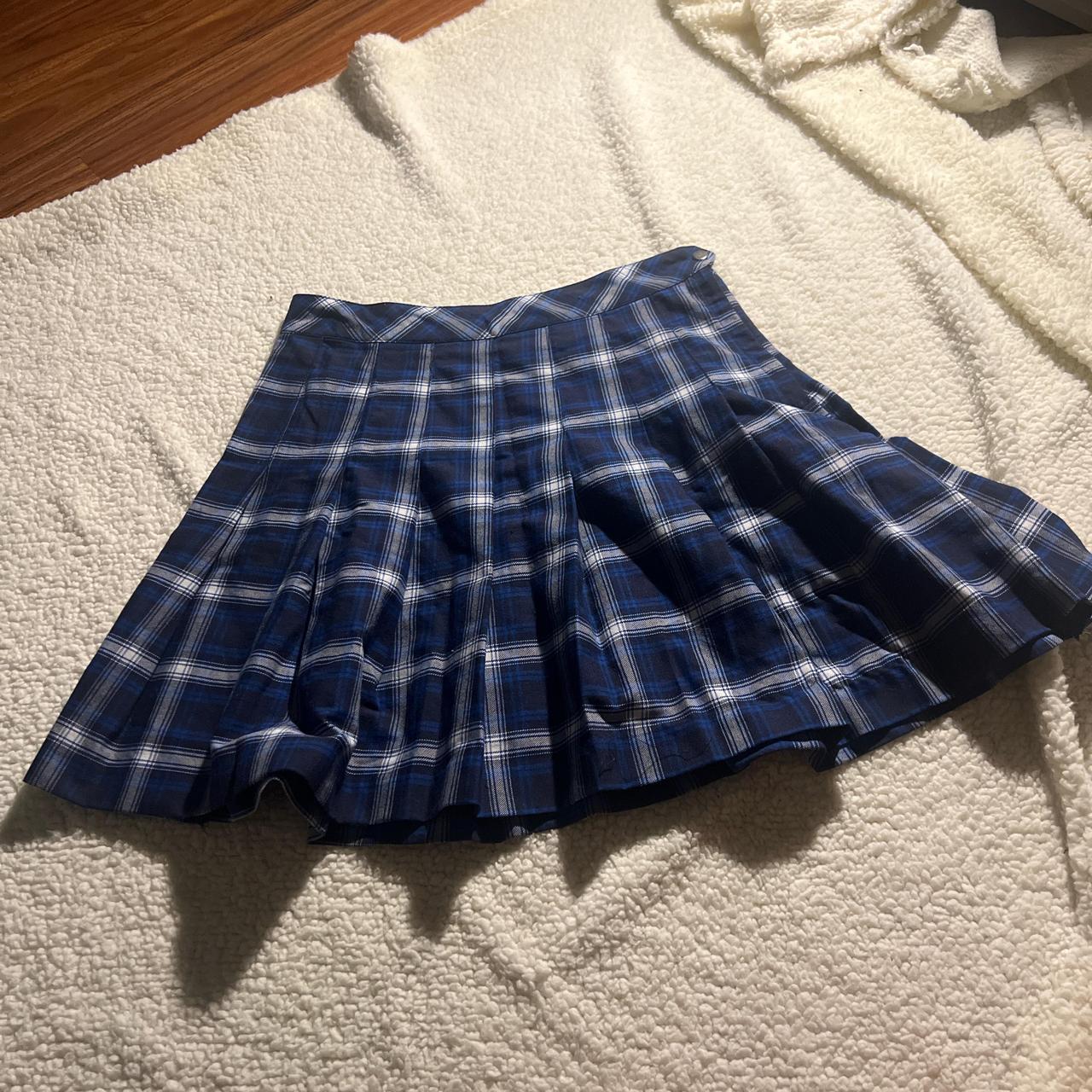DIVIDED H&M size blue and white plaid skirt Depop