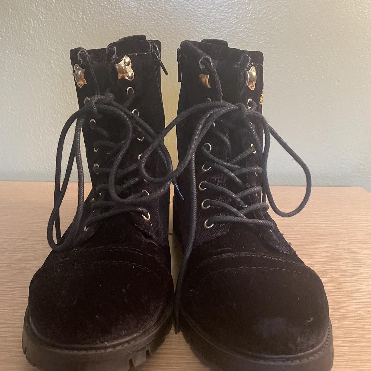 Betsey Johnson Bugsy Black Velvet Combat Boots... - Depop