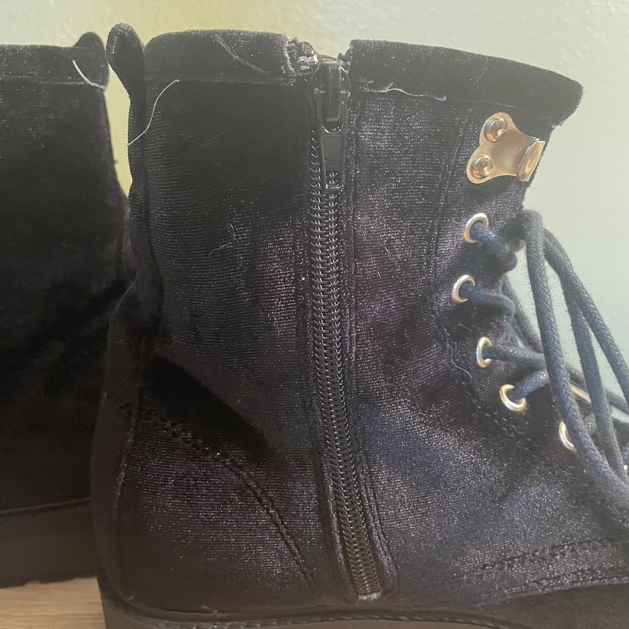 Betsey Johnson Bugsy Black Velvet Combat Boots... - Depop