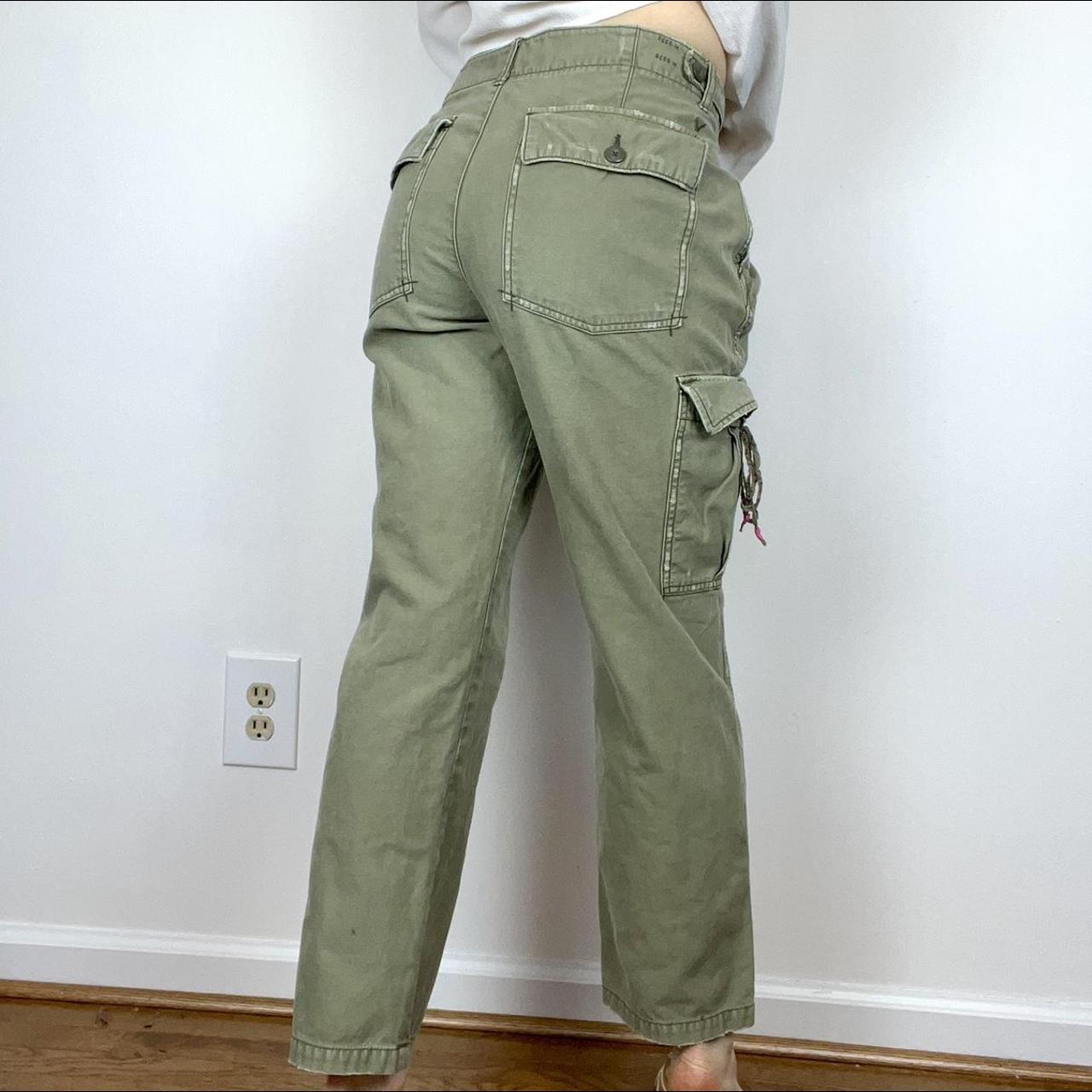 American Eagle Capri Pants Womens Size 10 Green Ruched Tie Hem Zip Pockets