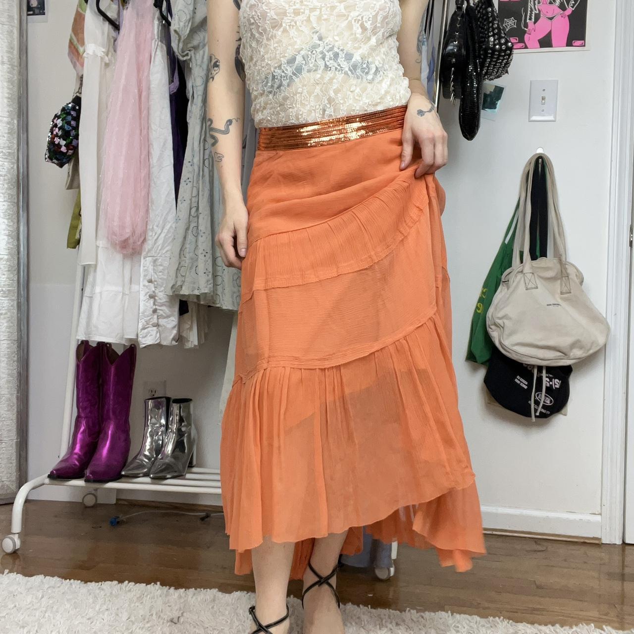 Orange Harvest Tiered Godet Maxi Skirt