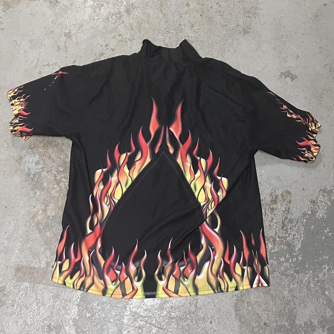 Y2K Flames Spades Button Up Shirt Size... - Depop