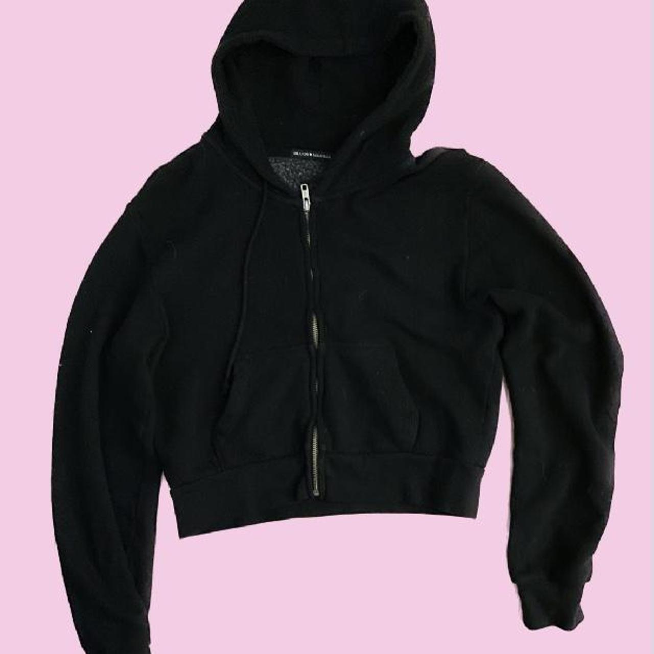 brandy melville black cropped sweatshirt fleece... Depop