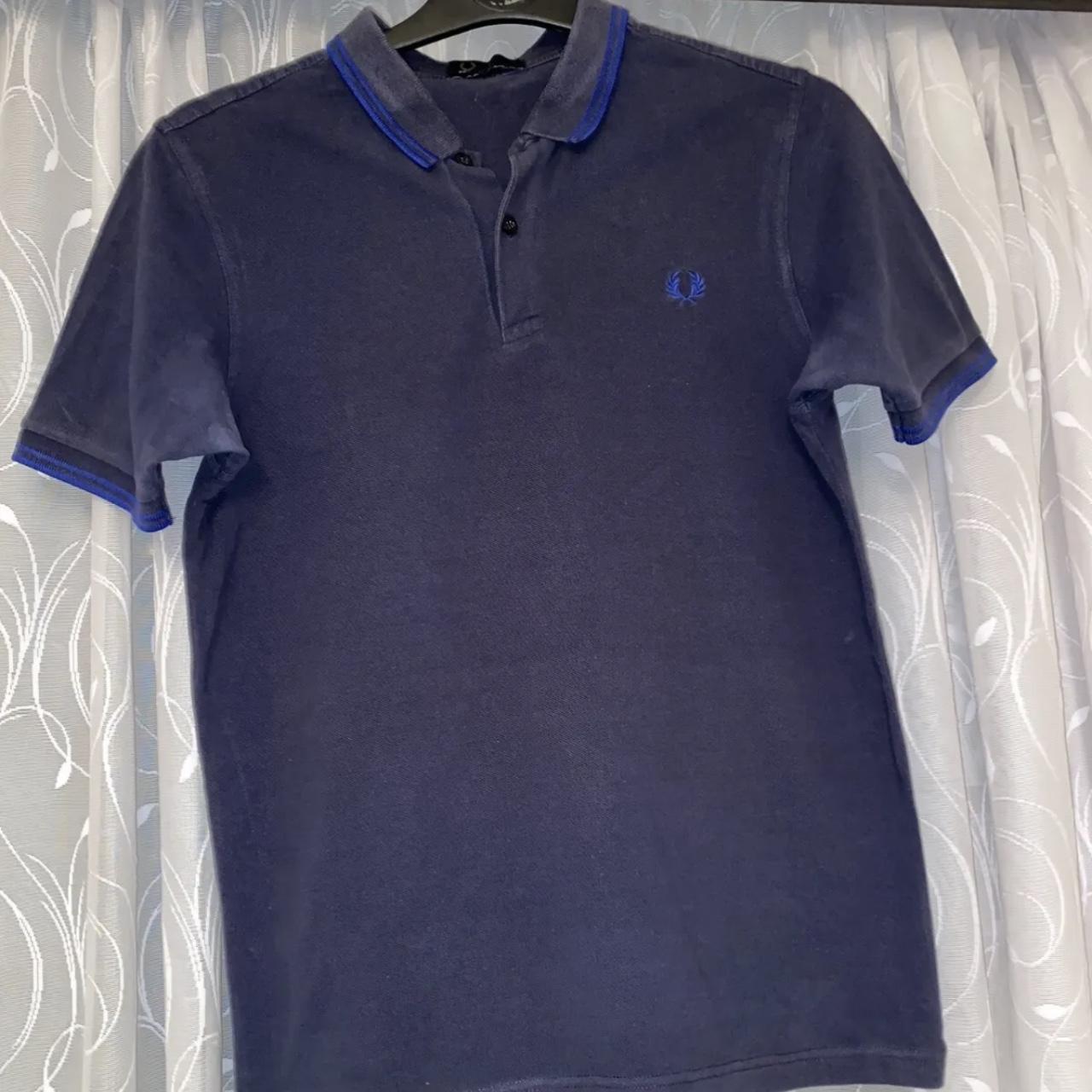 Fred Perry Blue Logo Slim Fit M Men's Polo Shirt... - Depop