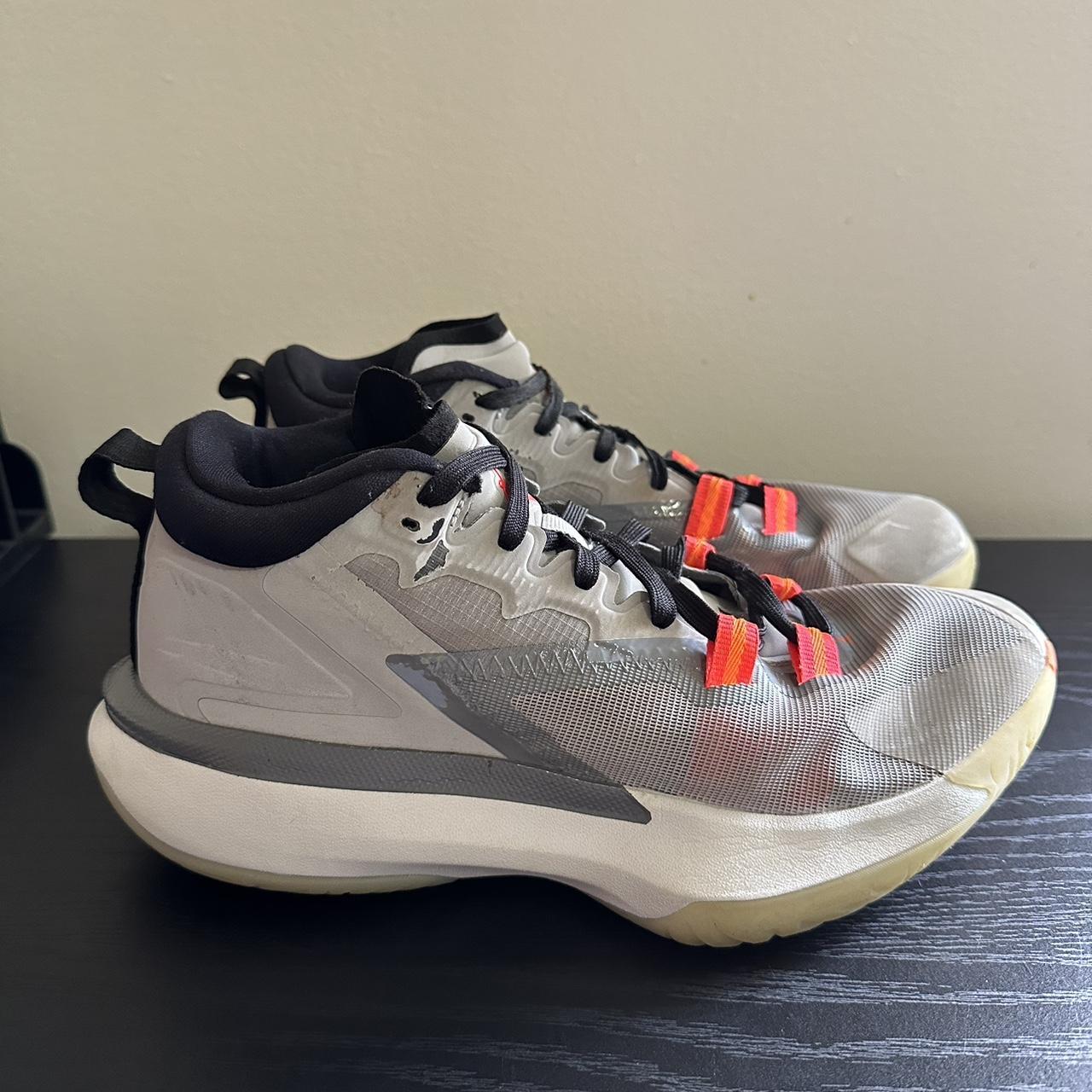 Jordan Men's Grey and Orange Trainers | Depop