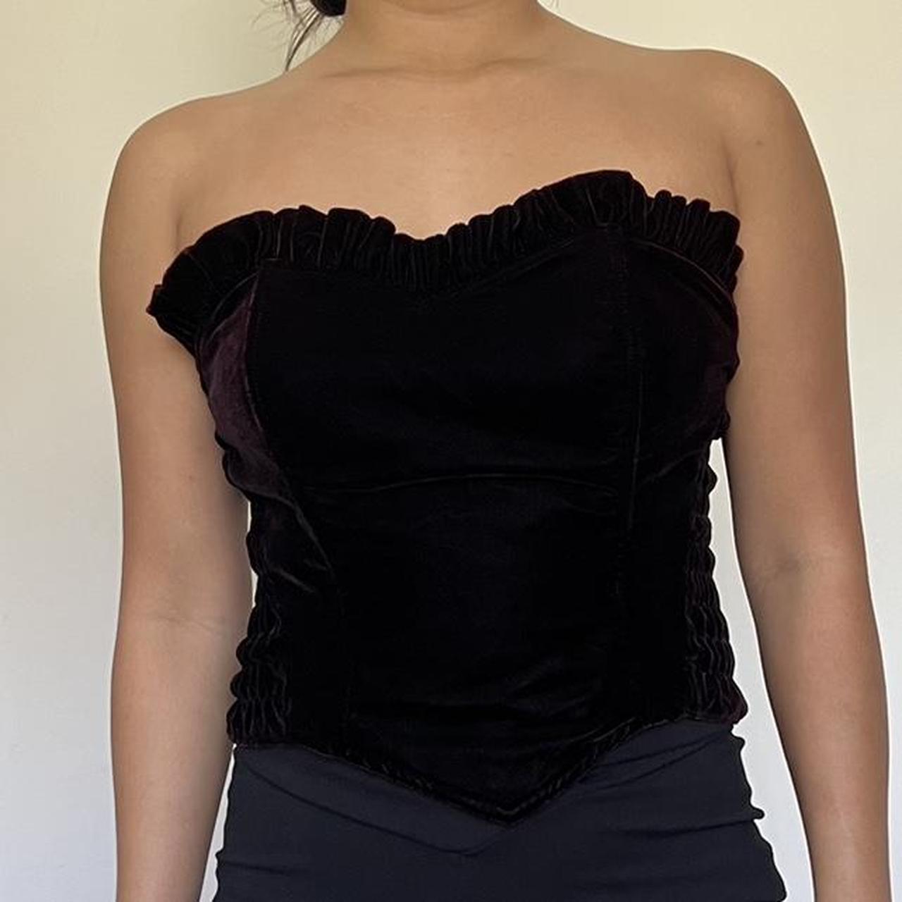 Dark red velvet corset top Has an elastic back and... - Depop