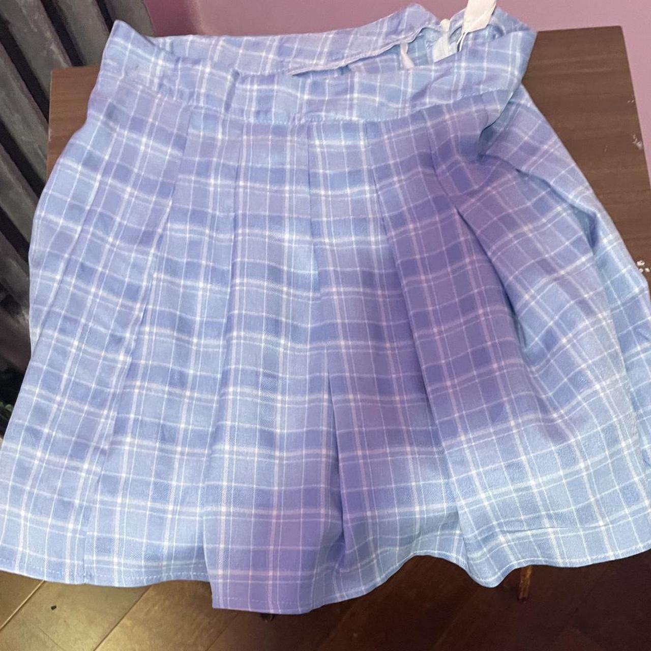 Blue plaid cheap skirt romwe