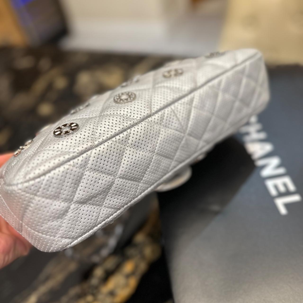 chanel silver quilted perforated lambskin pais-dubai... - Depop