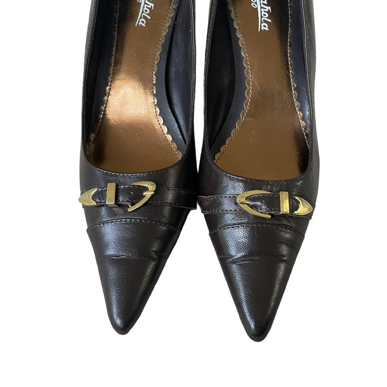 Golden buckle pointed toe heels in women’s size... - Depop