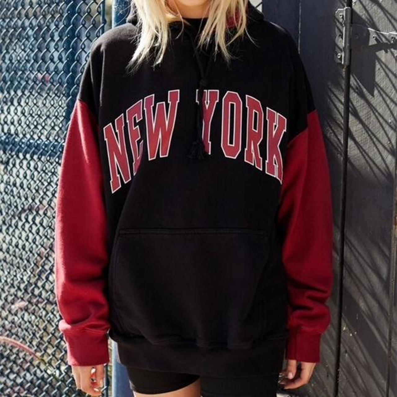 brandy melville black and red new york christy hoodie