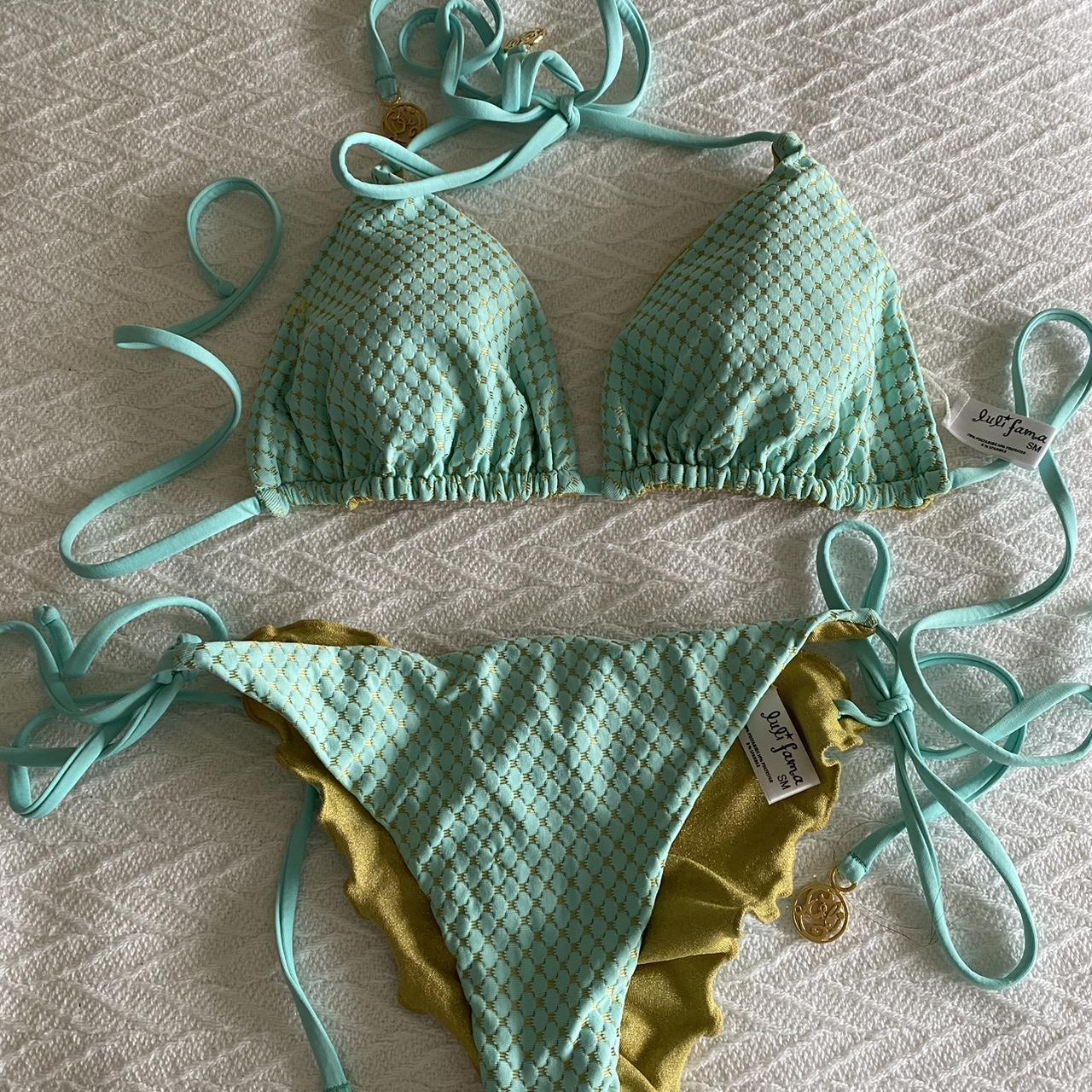 Women's Gold and Blue Bikinis-and-tankini-sets | Depop