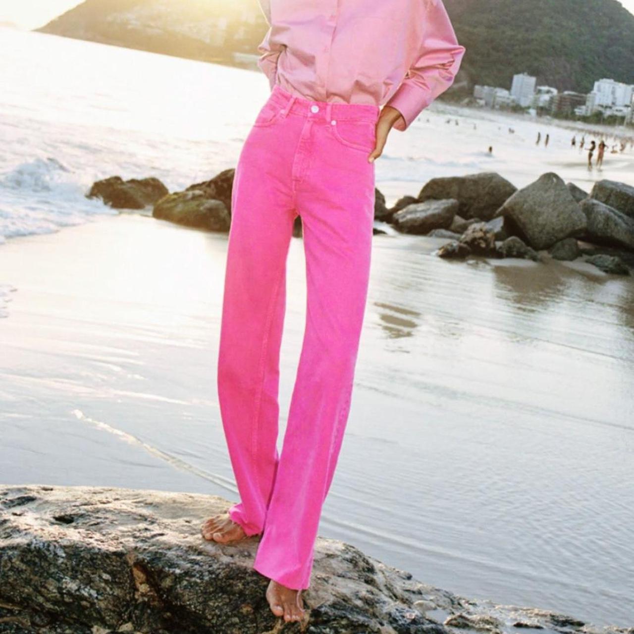 zara wide leg high rise full length colored jeans,