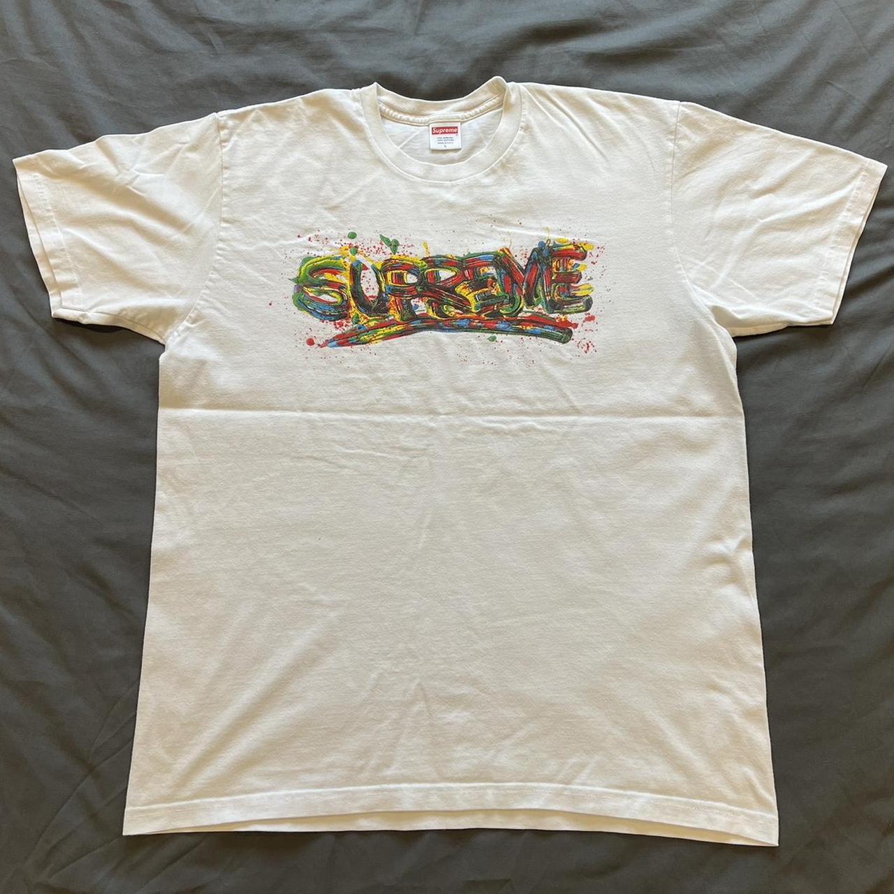 Supreme Paint Logo tee white Size Large 9/10 Great... - Depop