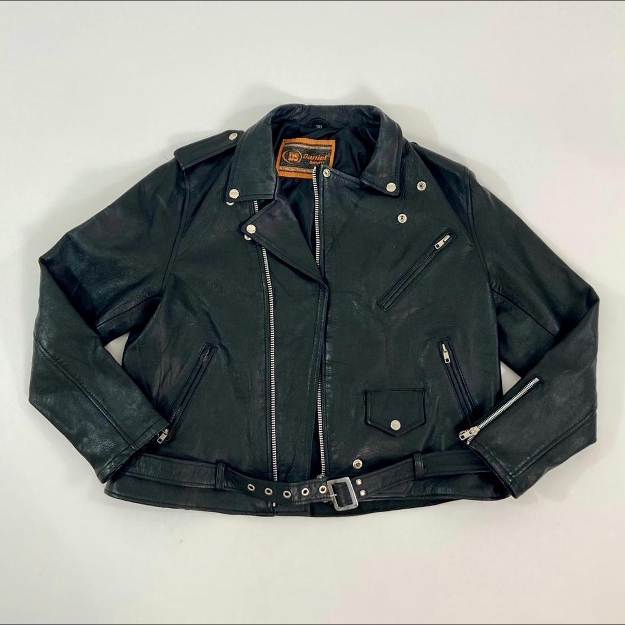 Leather motorcycle jacket with biker detailing. The... - Depop