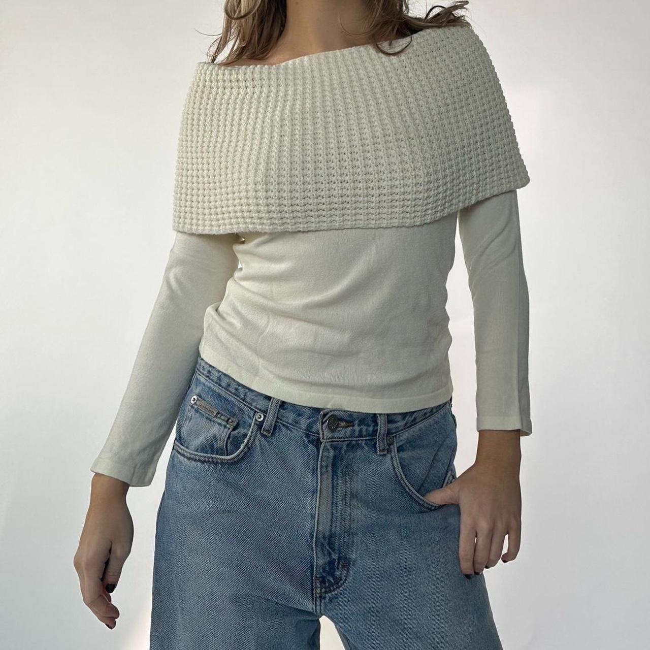 Nine West Women's Sweater - Cream - M – Off shoulder sweater. Cream knit foldover sweater. …