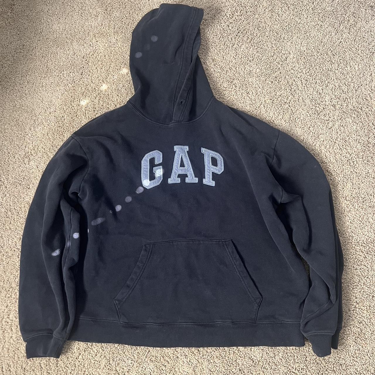 Y2k Mens black gap hoodie. Small paint stain on the... - Depop