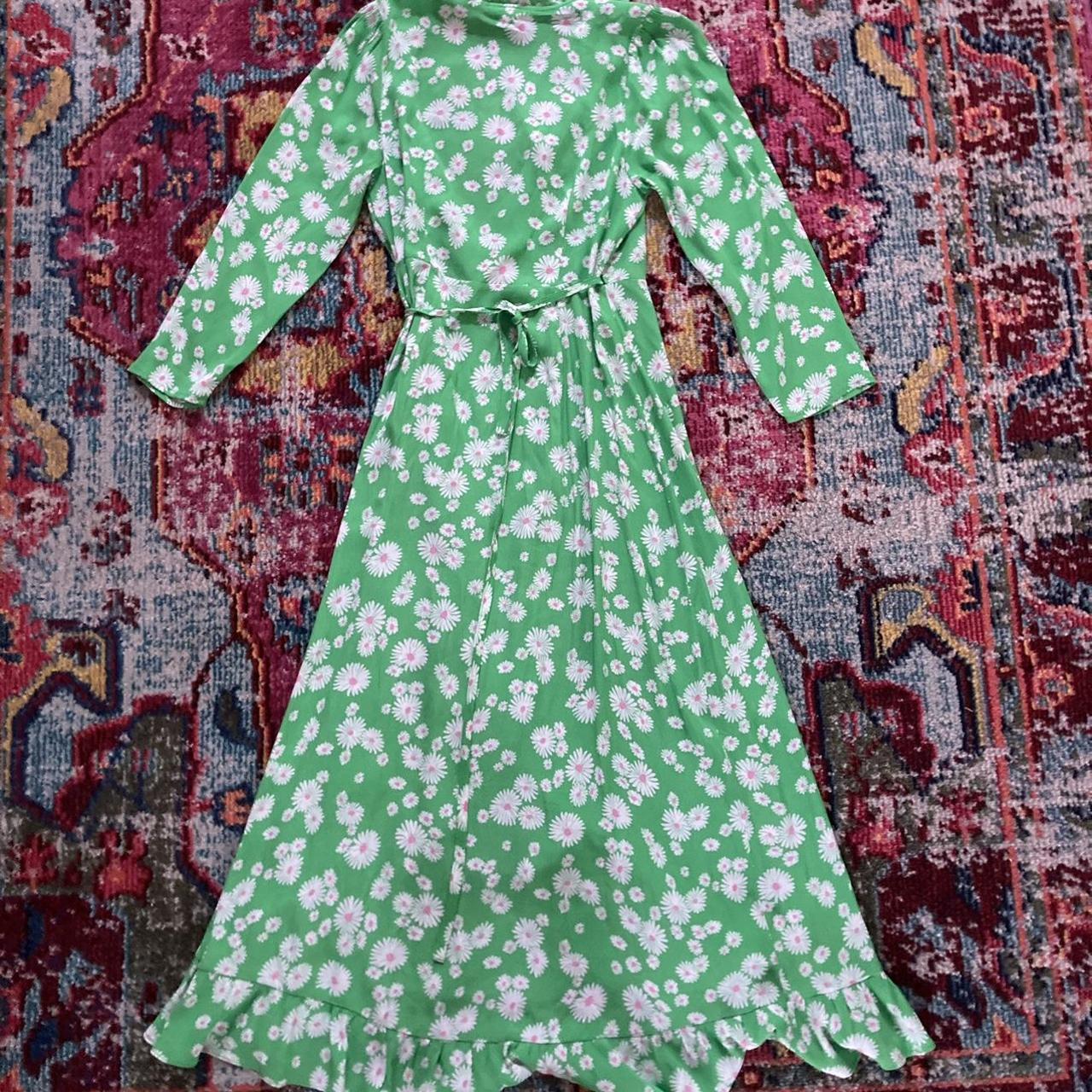 Rixo Women's Green and Pink Dress Depop