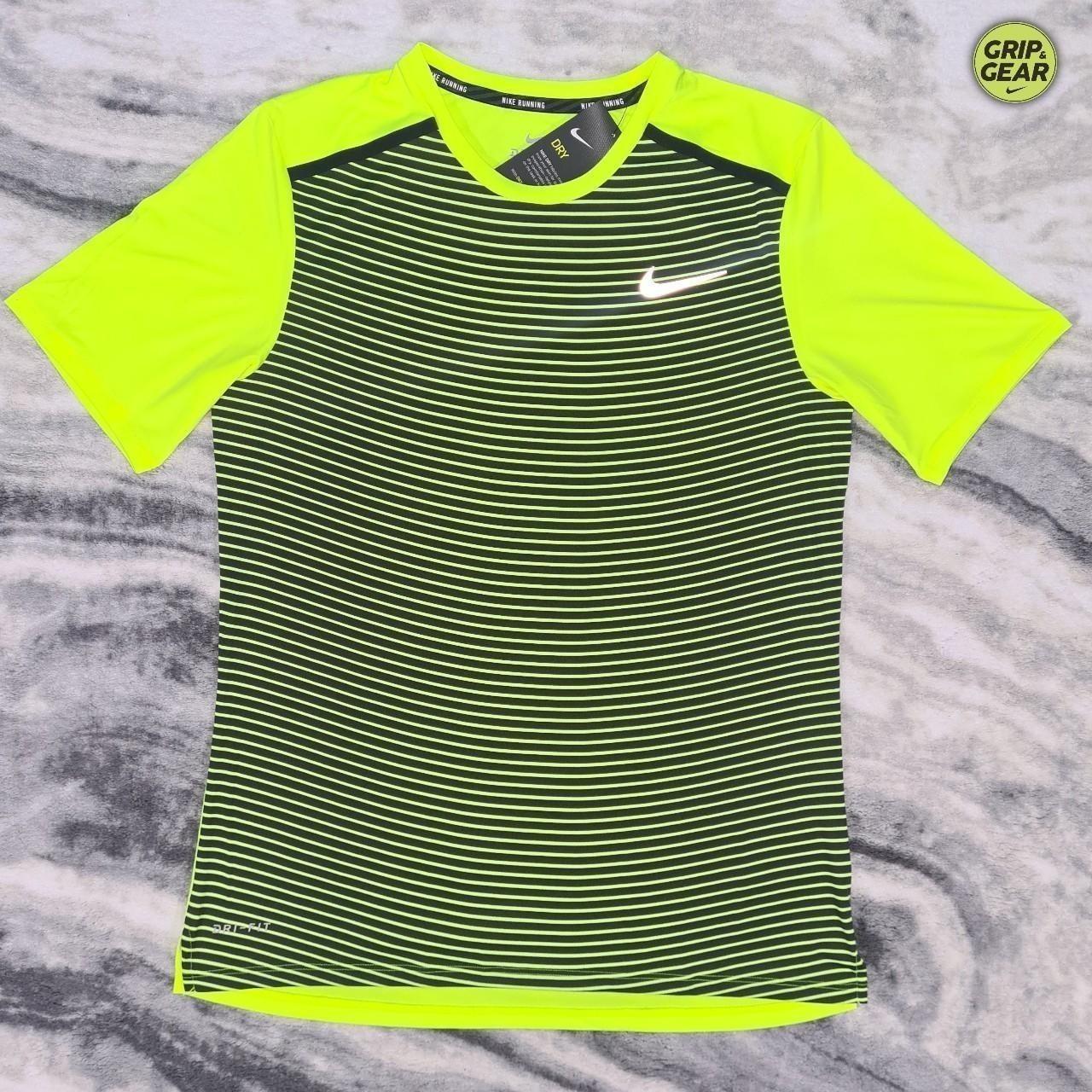 Nike Neon Green Miler, with Black stripe pattern on... - Depop