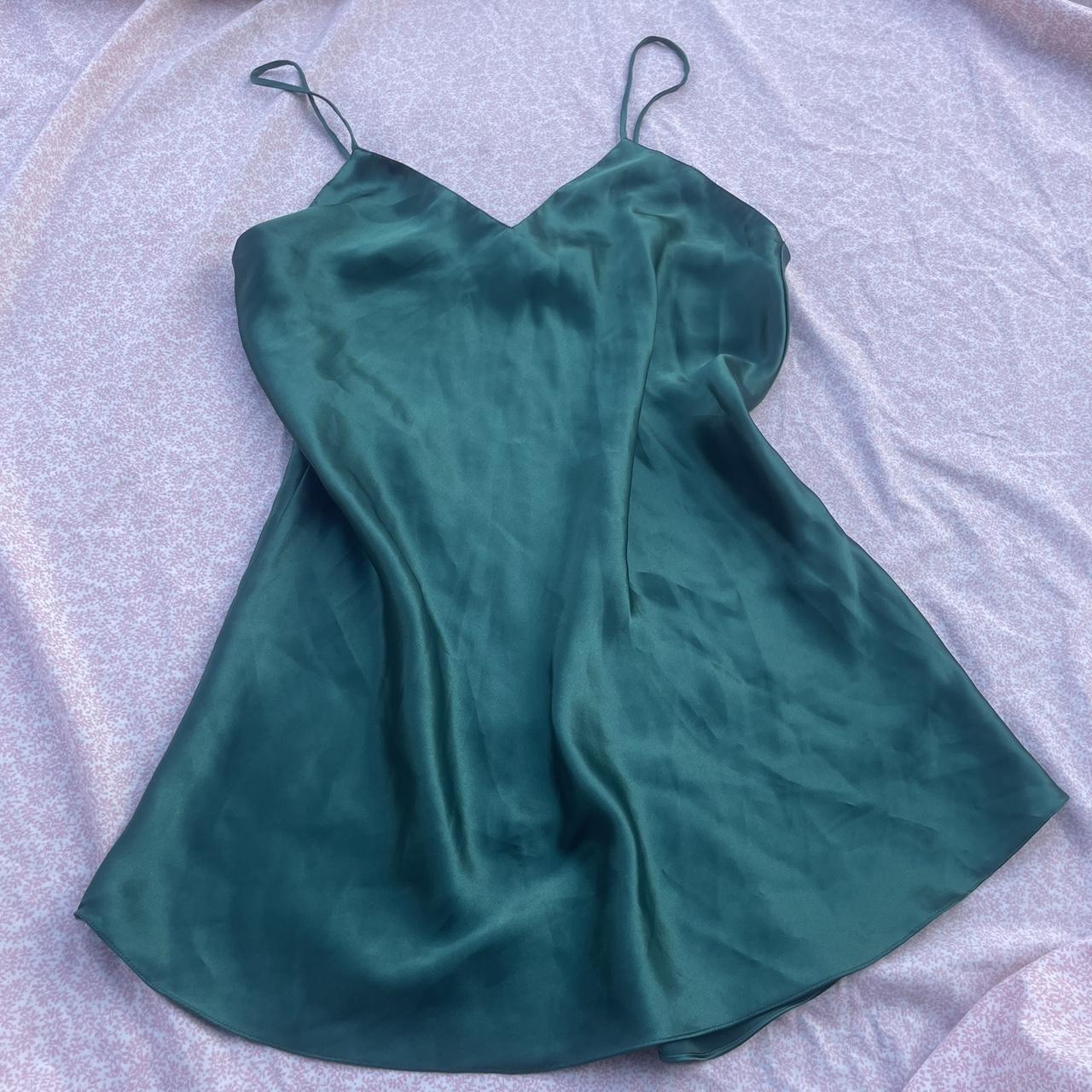 vintage emerald green satin negligée’ night mini... - Depop