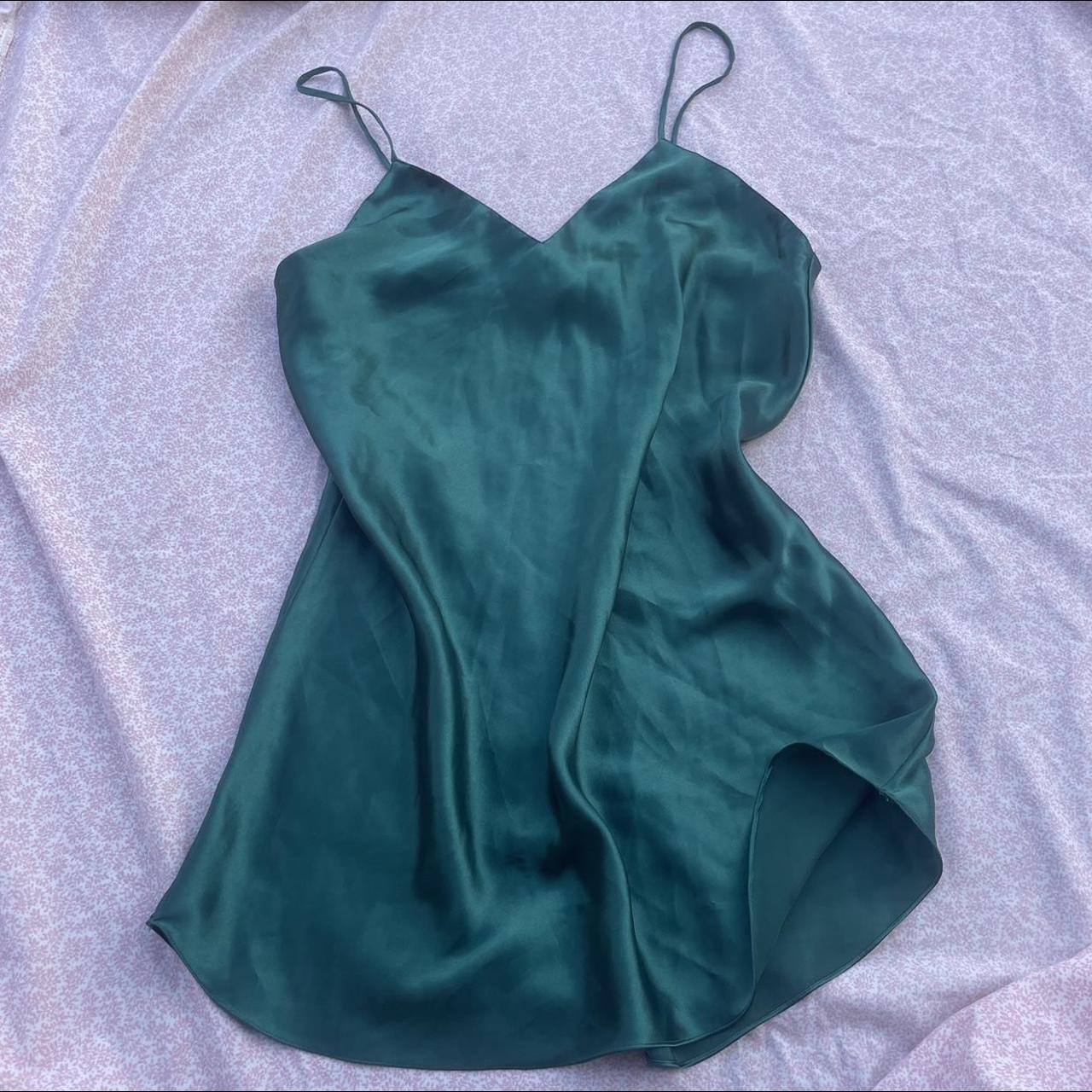 vintage emerald green satin negligée’ night mini... - Depop