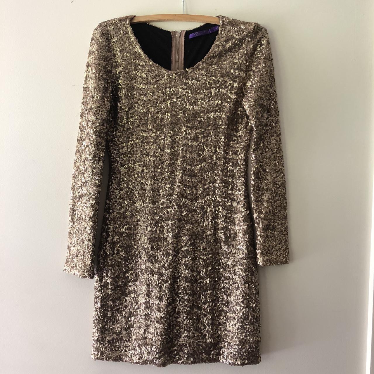 Gold sequin mini dress Size 8/S Stretch fabric,... - Depop