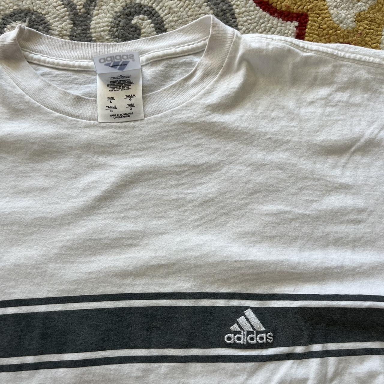 vintages adidas white tag embroidered logo tee... - Depop