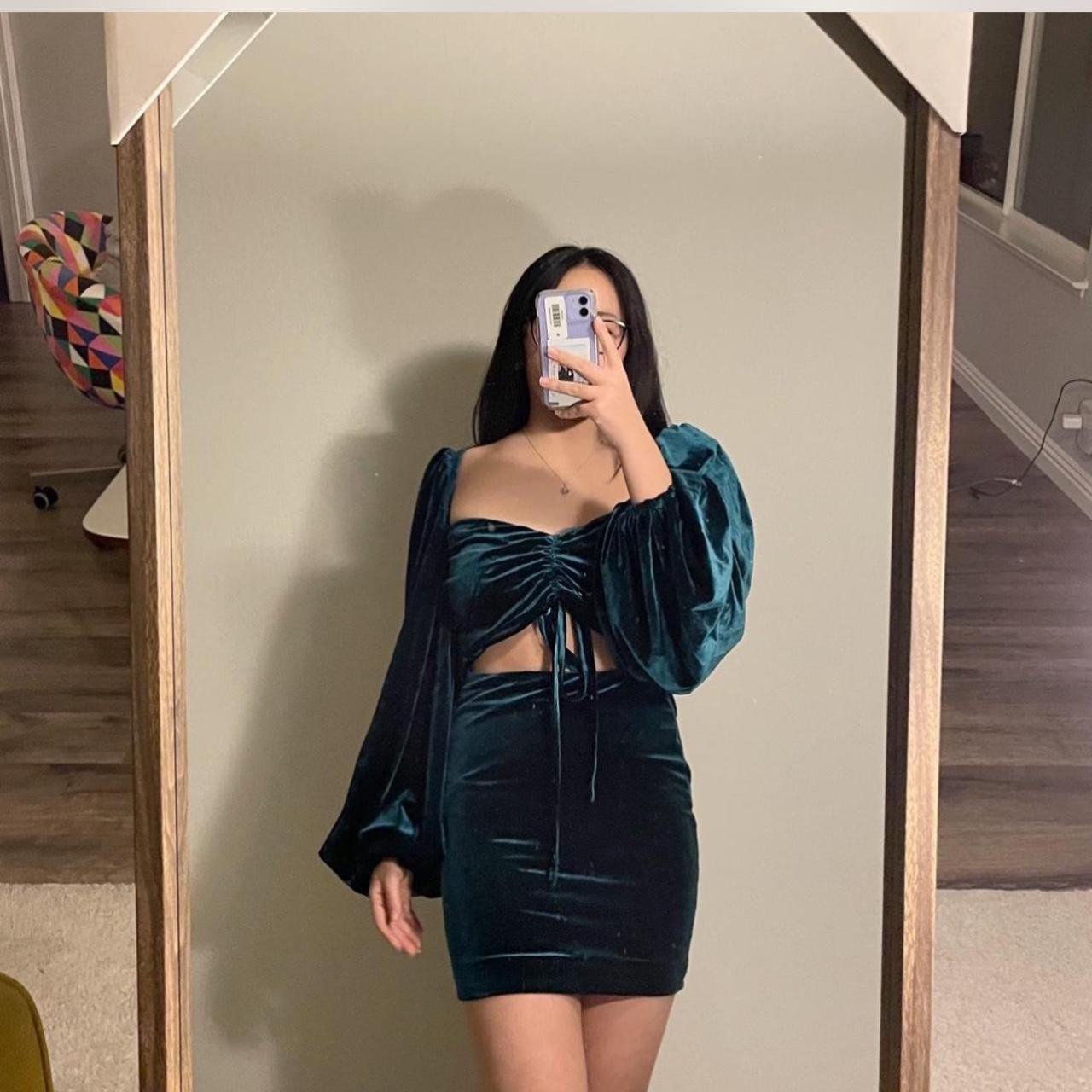 house of cb green abigail velvet mini dress pls. Depop