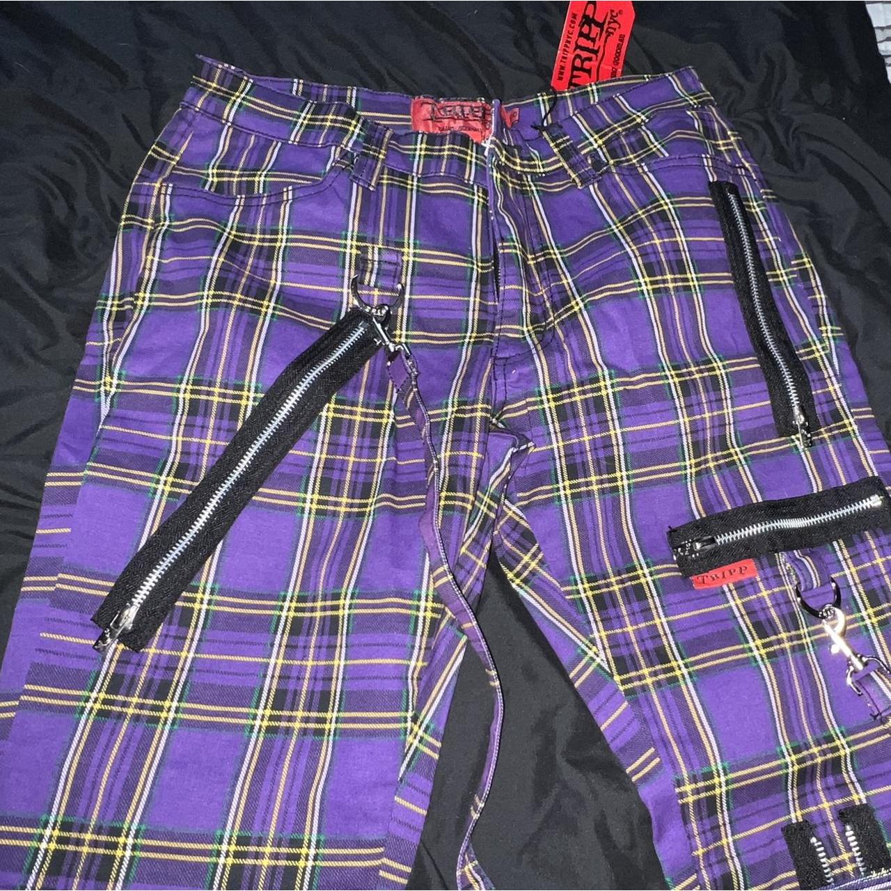 Skinny Fit Purple Tartan Trousers Mens Plaid Purple Tripp NYC