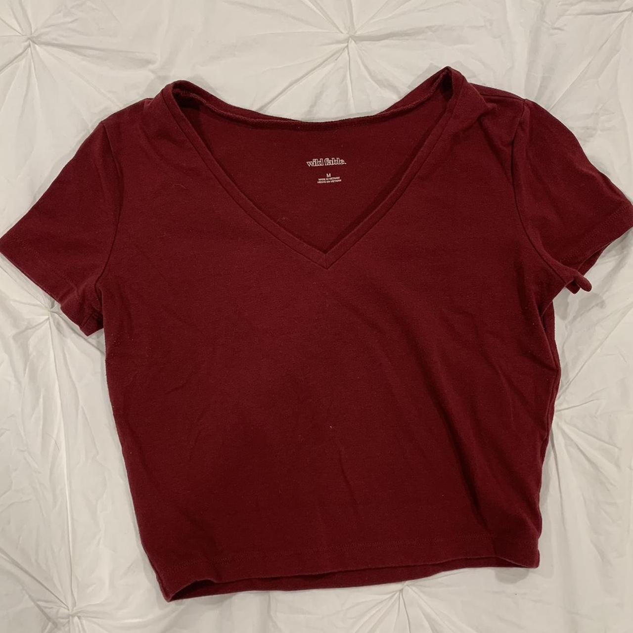 Women's Short Sleeve V-Neck Cropped T-Shirt Wild Fable Maroon Medium