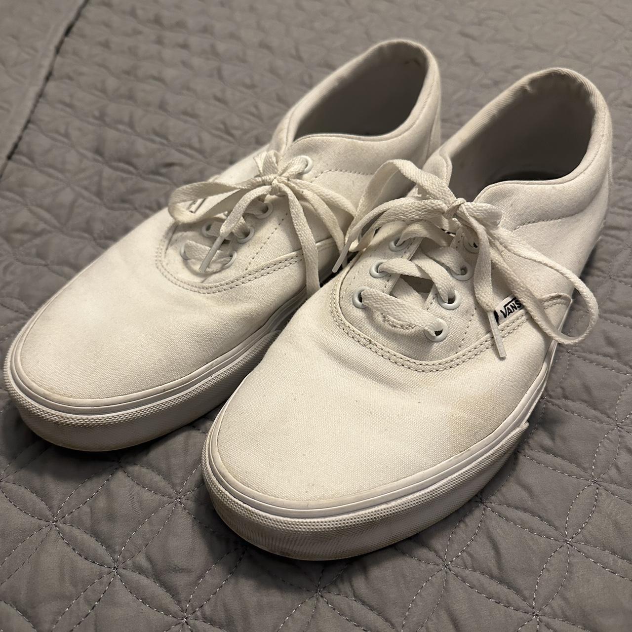 M 11.5 White vans shoes Well used, dusty, small... - Depop