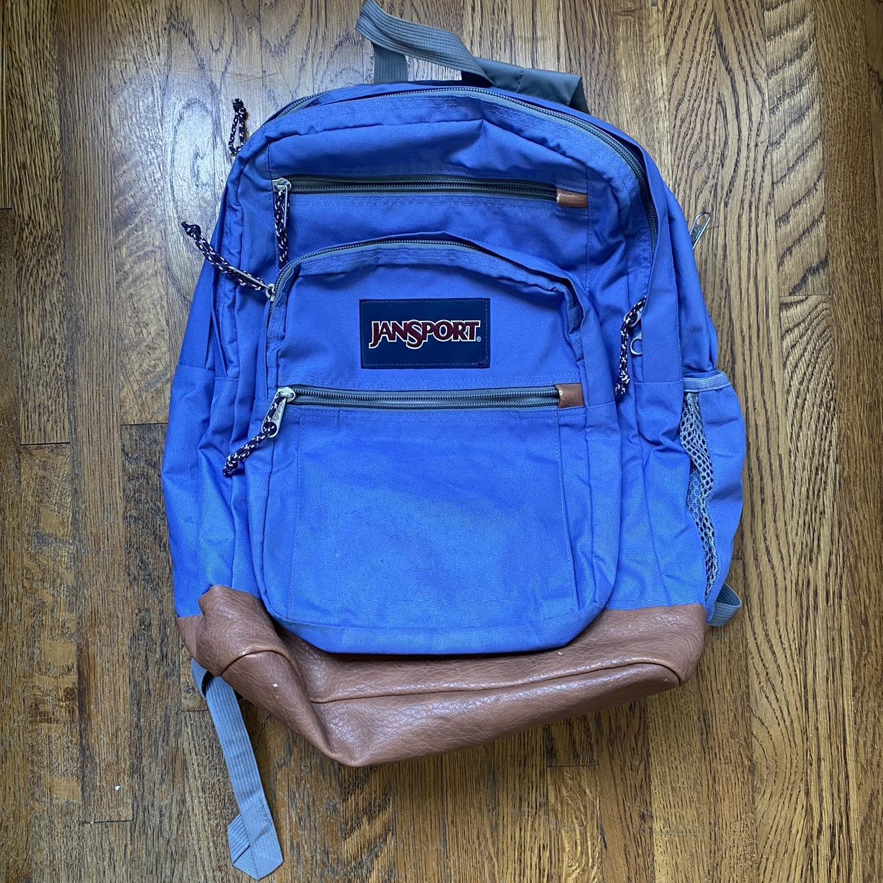 Jansport Leather Bottom Backpack w Laptop... Depop