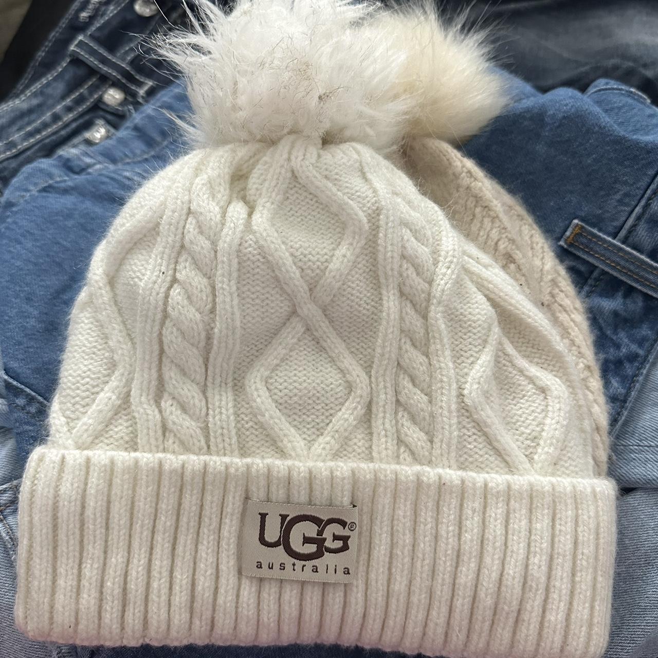 UGG white beanie with fur pom and a polo Depop