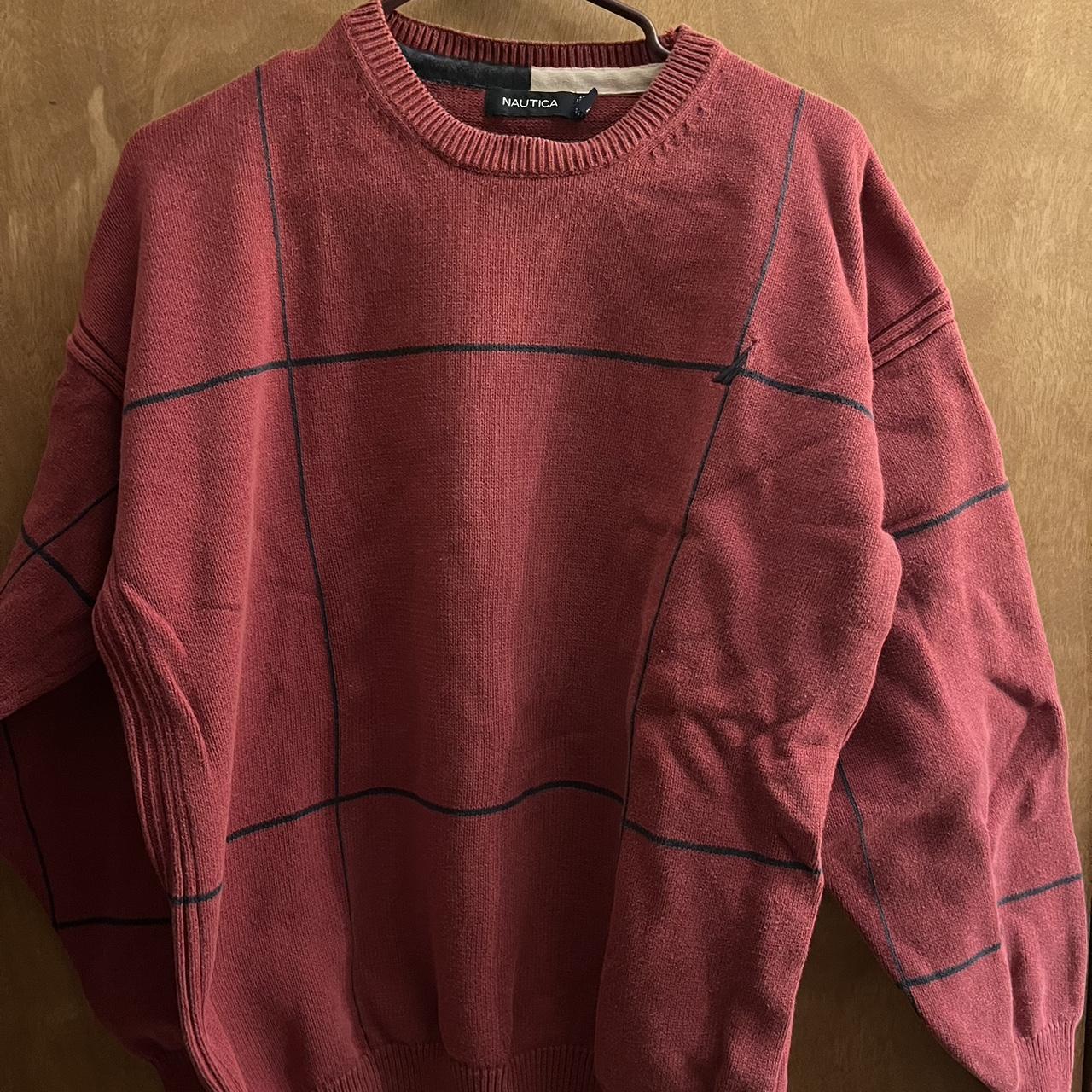 Nautica Men's Burgundy and Black Jumper | Depop