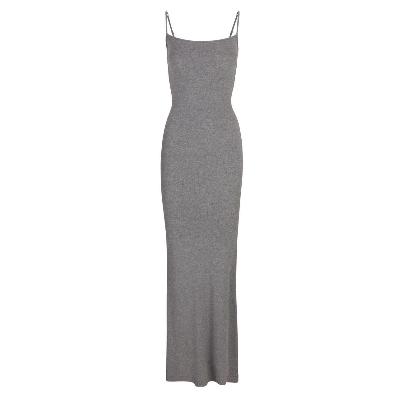 SKIMS grey Long Slip Dress size medium perfect... - Depop