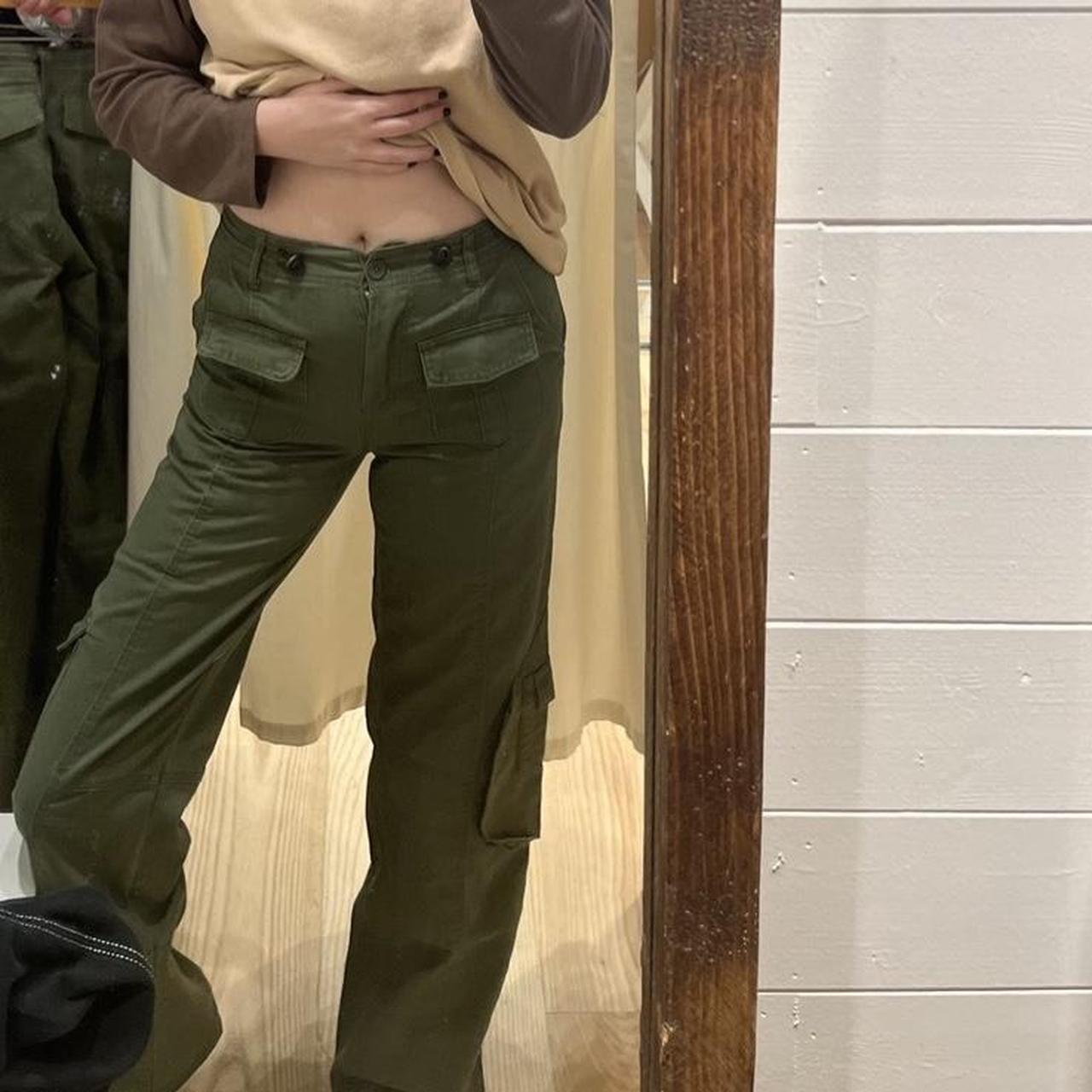 Brandy Melville Women's Green and Khaki Trousers Depop