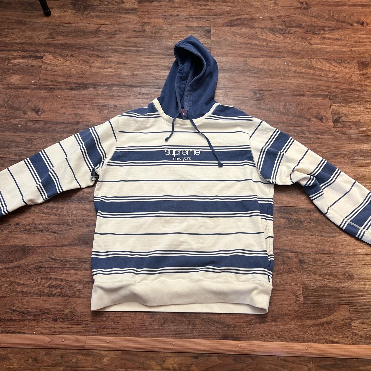 Supreme striped hooded crewneck on sale