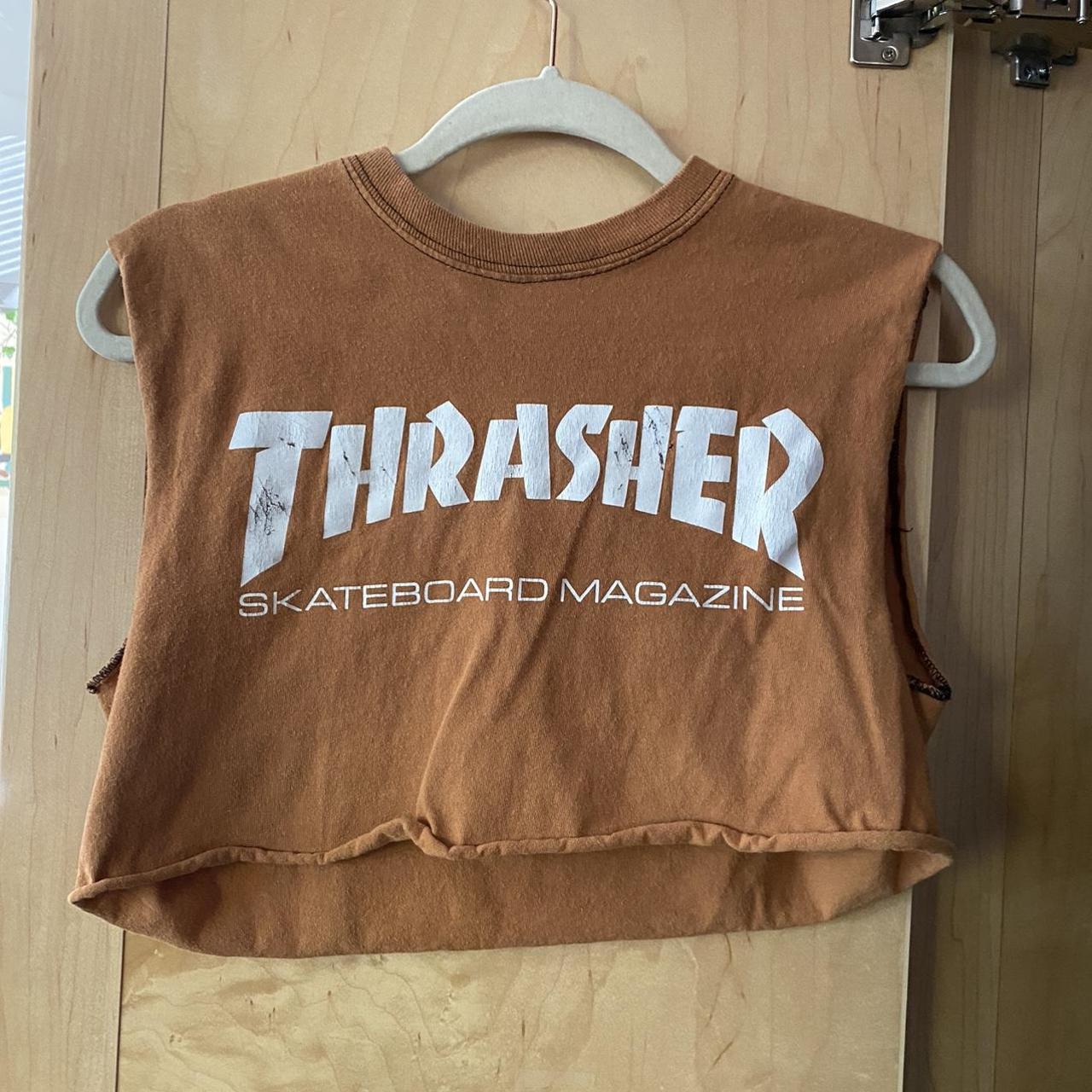 Thrasher crop top purposefully distressed bought at... - Depop
